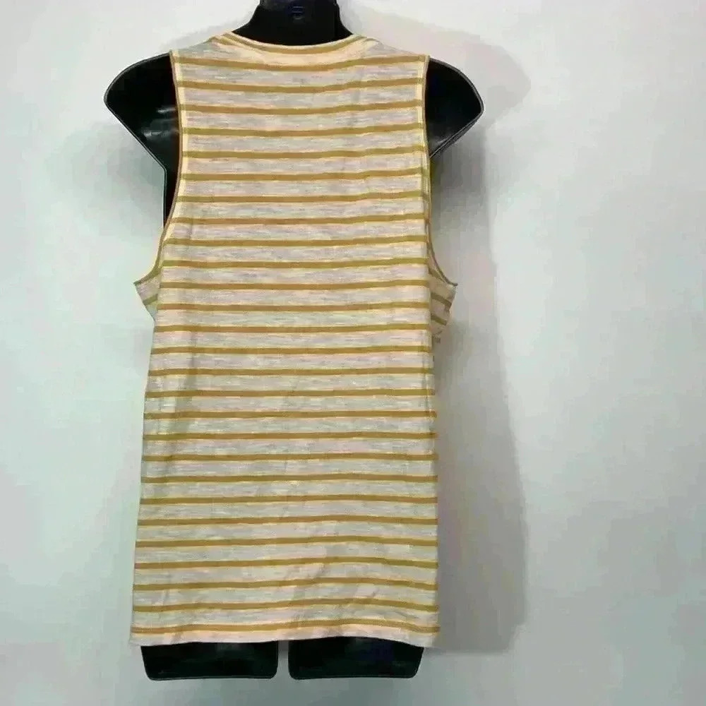 Madewell, yellow Whisper Cotton V-Neck Pocket Tank in Baker Stripe medium - Picture 4 of 5